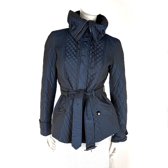Authentic Burberry London Navy Blue Collared Quilted Jacket 42 8 - Picture 1 of 9